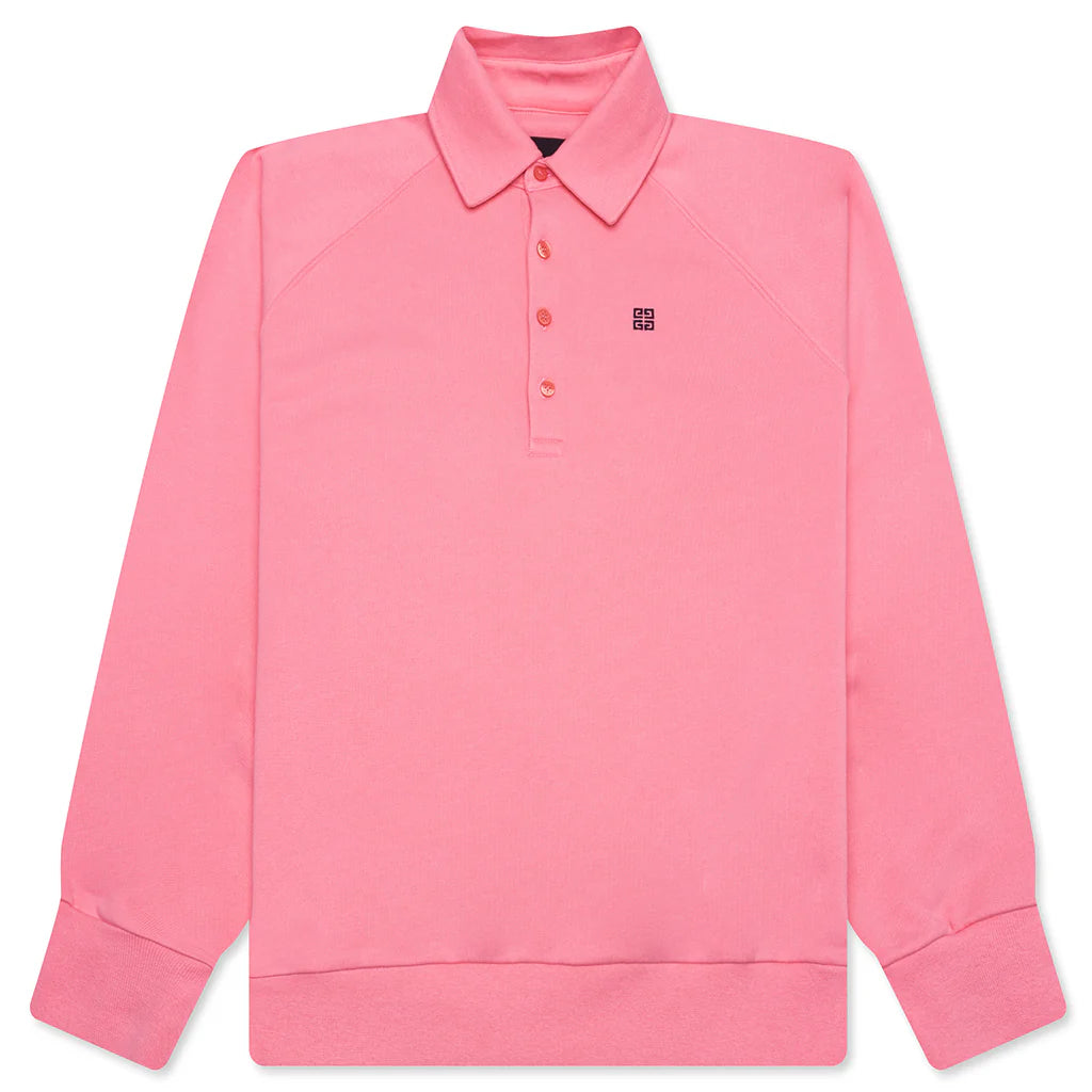 Logo Embroidered Long Sleeve Polo Shirt Candy Pink
