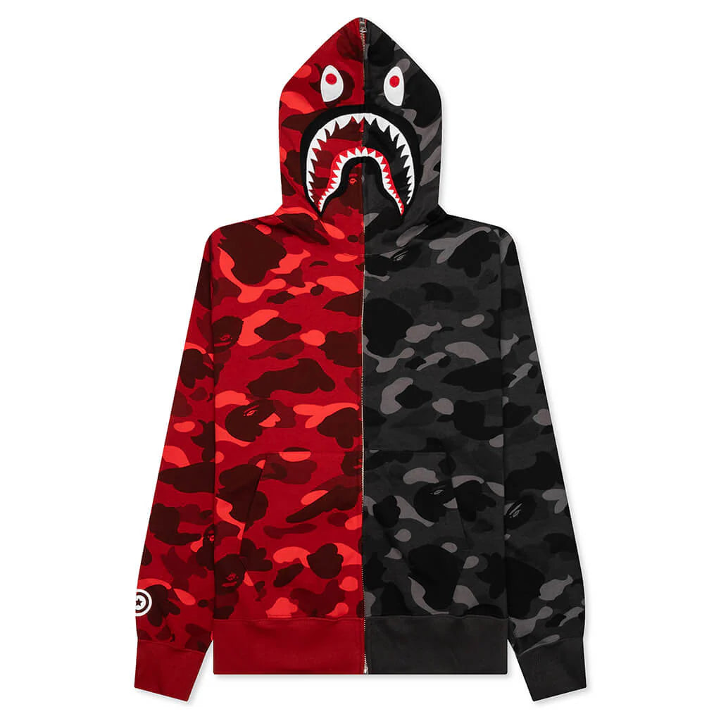 Color Camo Separate Shark Full Zip Hoodie Red Black