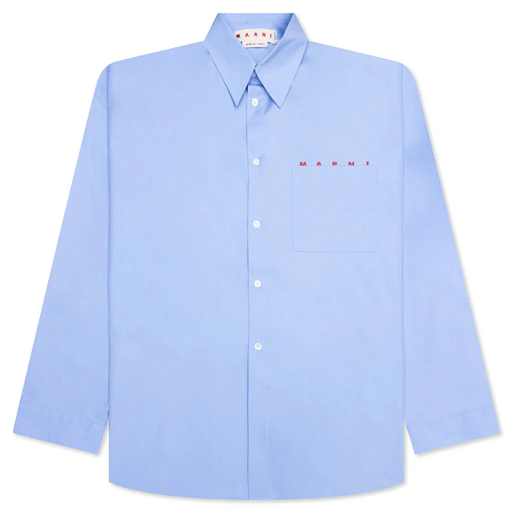 Light Blue Organic Poplin Shirt With Peeping Logo Iris Blue