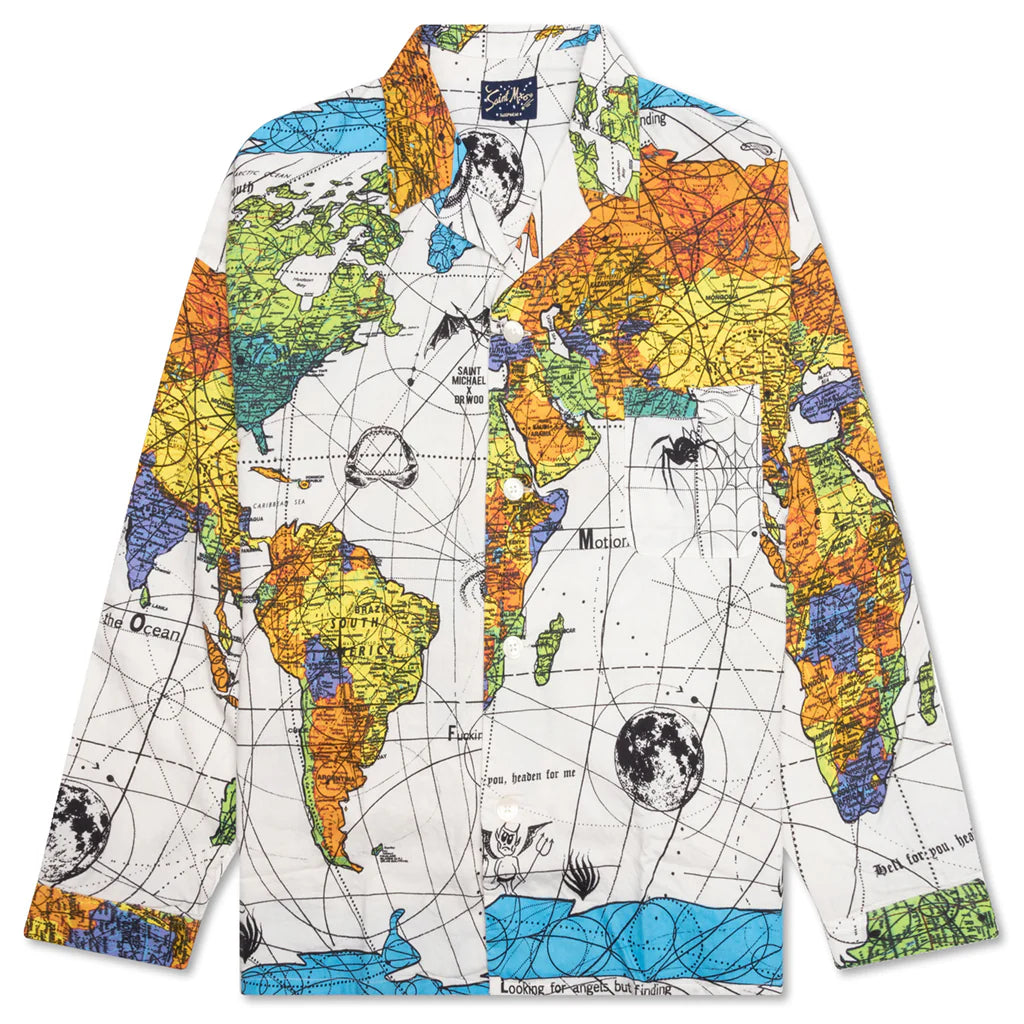 Saint Michael x Dr Woo World Map Pajama Shirt Map White