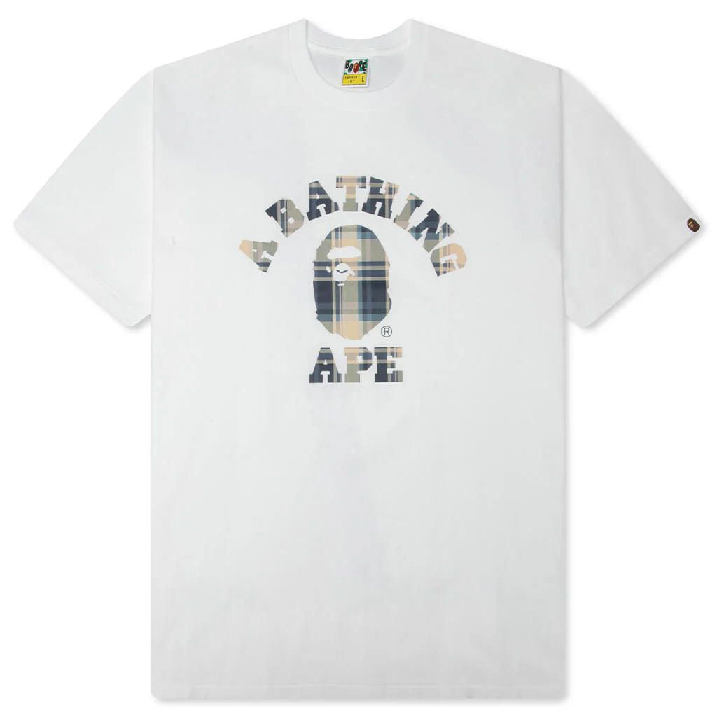 BAPE Check College Tee White Blue