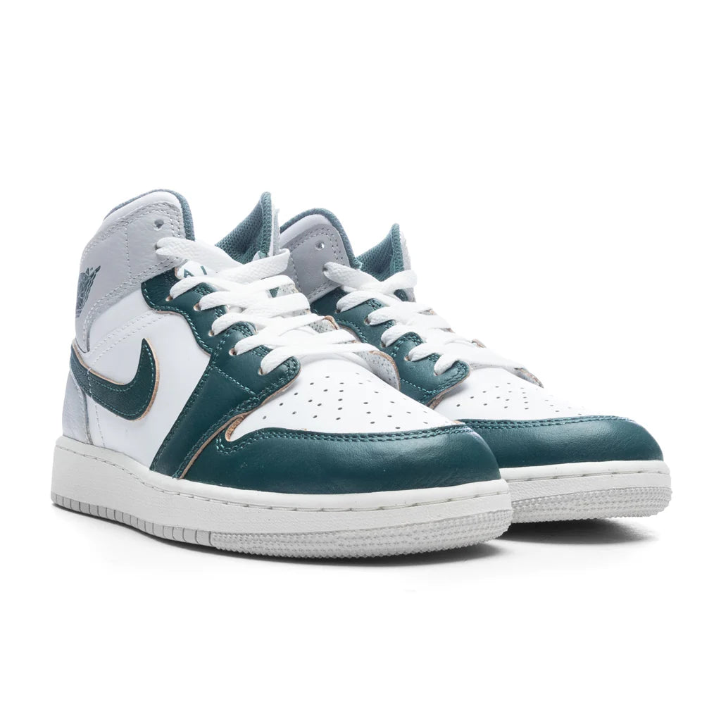 Air Jordan 1 Mid SE GS White Oxidized Green Sail Neutral Grey