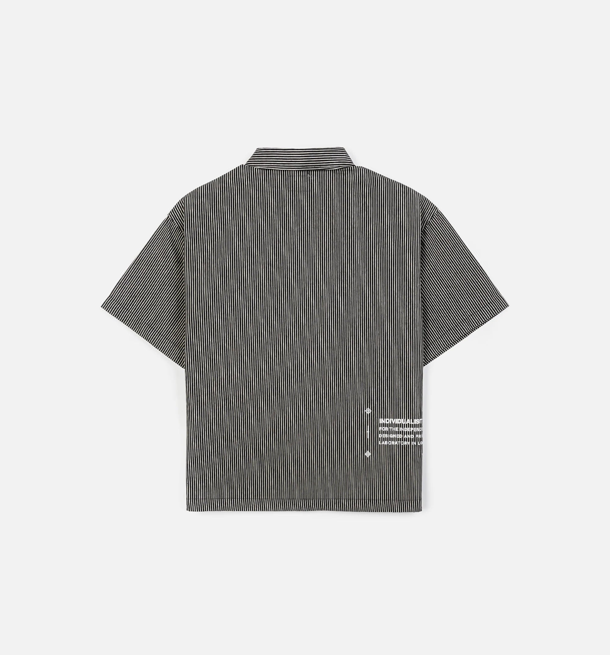 Boxy Striped Work Button Up Mens Short Sleeve Shirt Black White