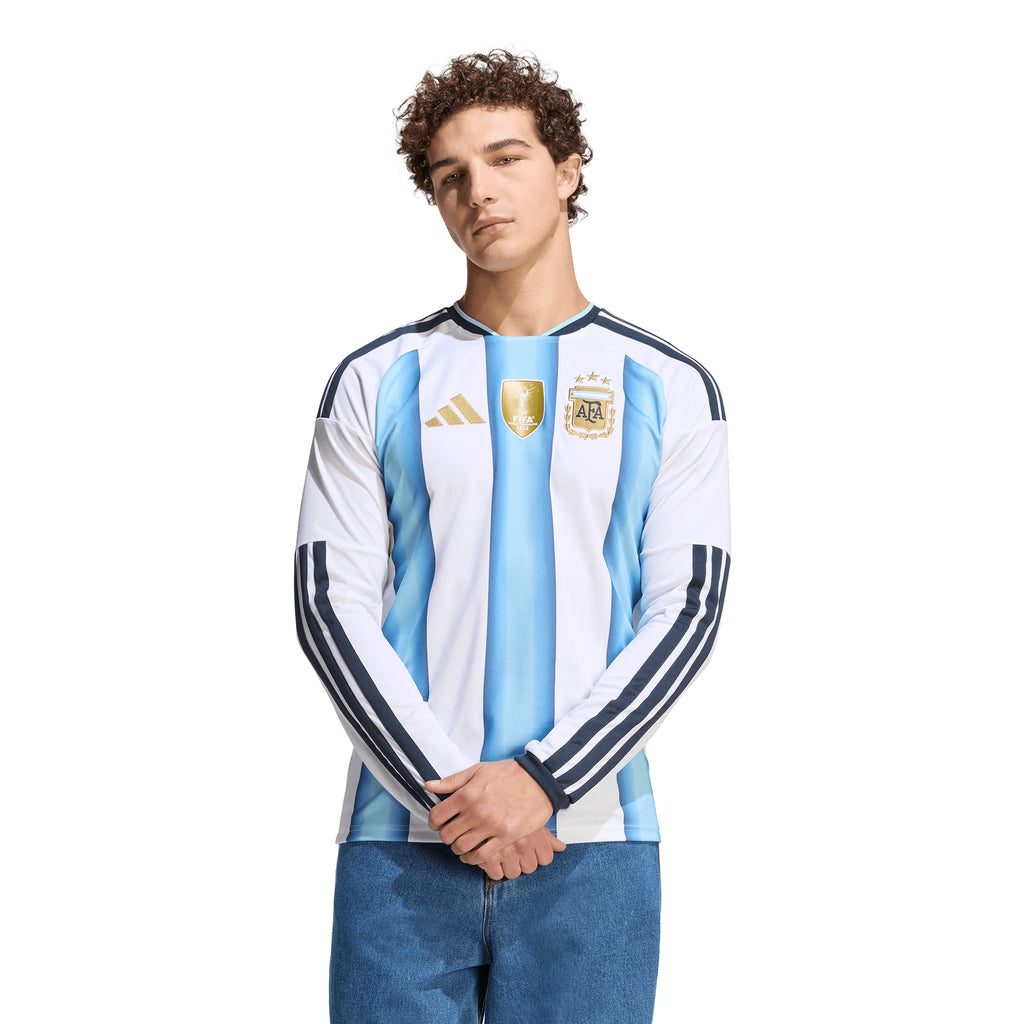 adidas Argentina Home Long Sleeve Mens Soccer Jersey 26 White Blue