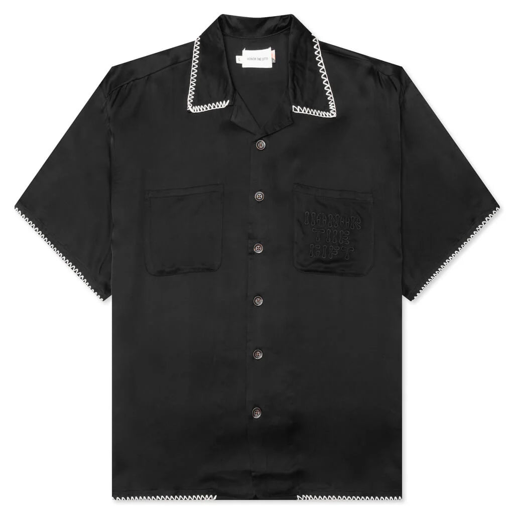 B Summer Blanket Stitch Woven Shirt Black