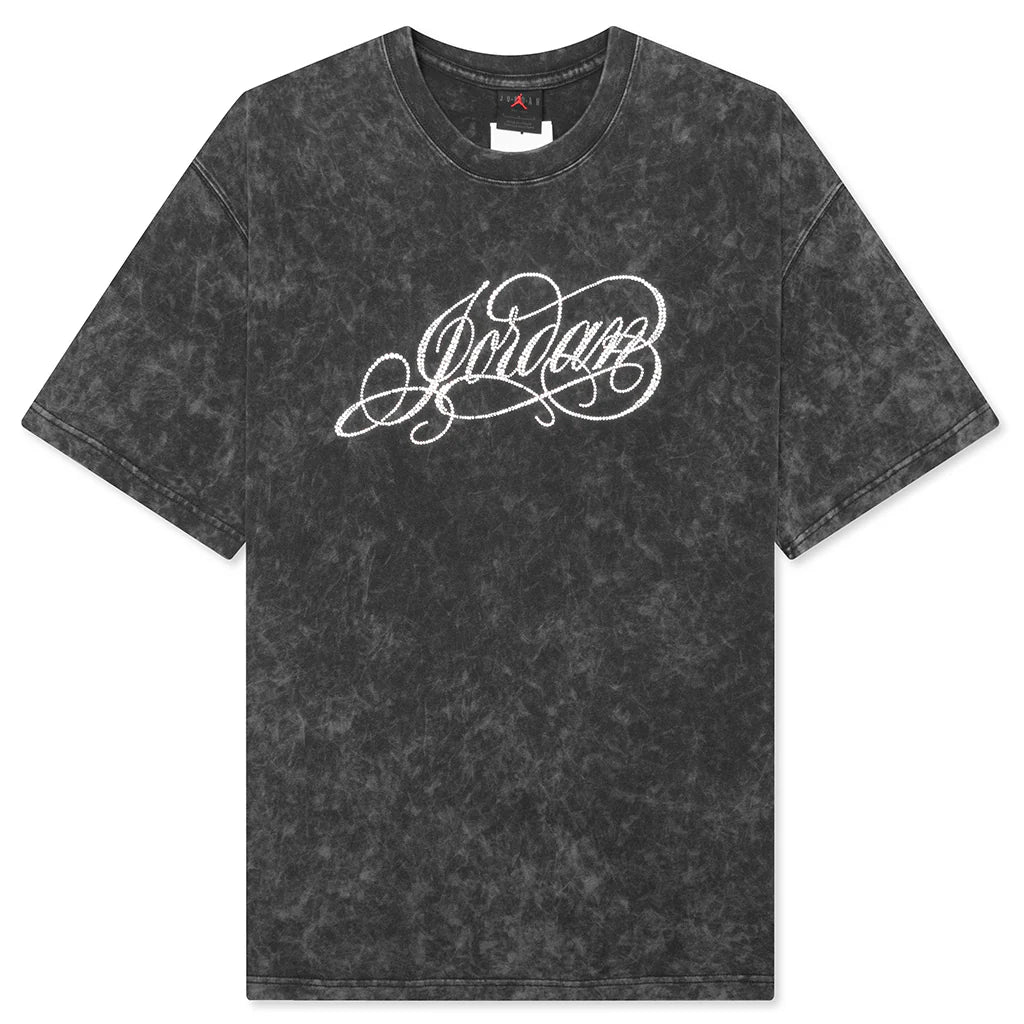 Womens Short Sleeve Oversized Graphic T Shirt with Swarovski Crystals Off Noir
