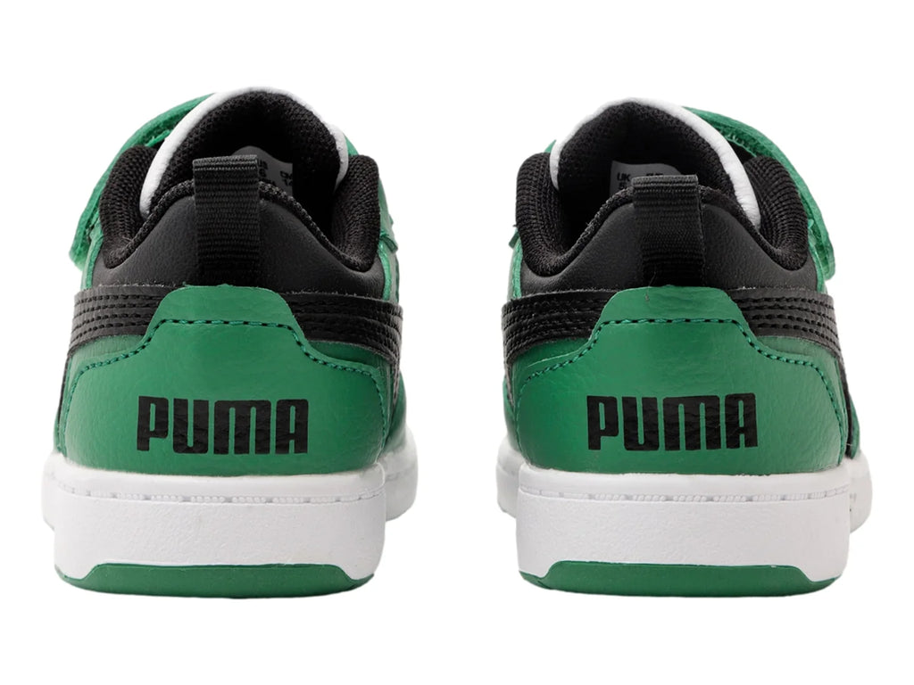 Tenis PUMA Rebound V6 Lo Blanco Negro y Verde para Niño
