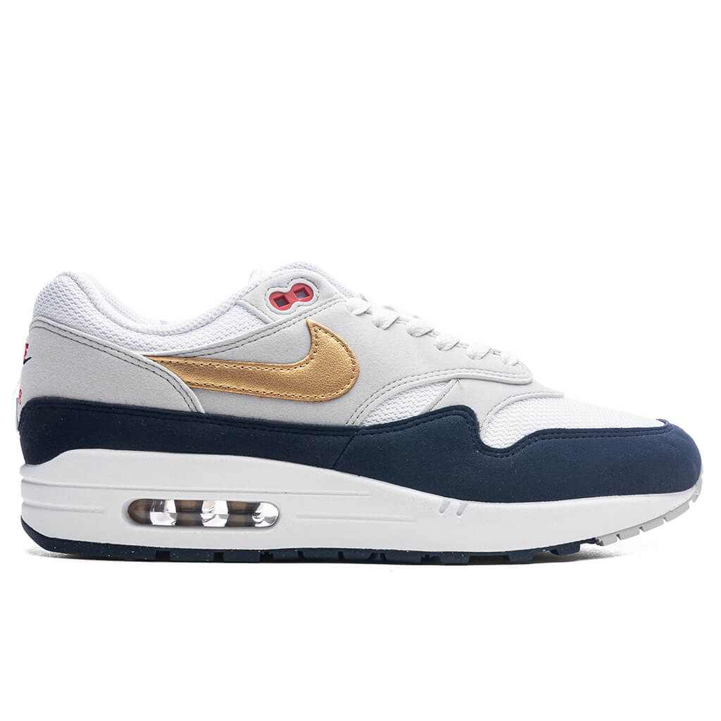 Air Max 1 Olympic Obsidian Metallic Gold White