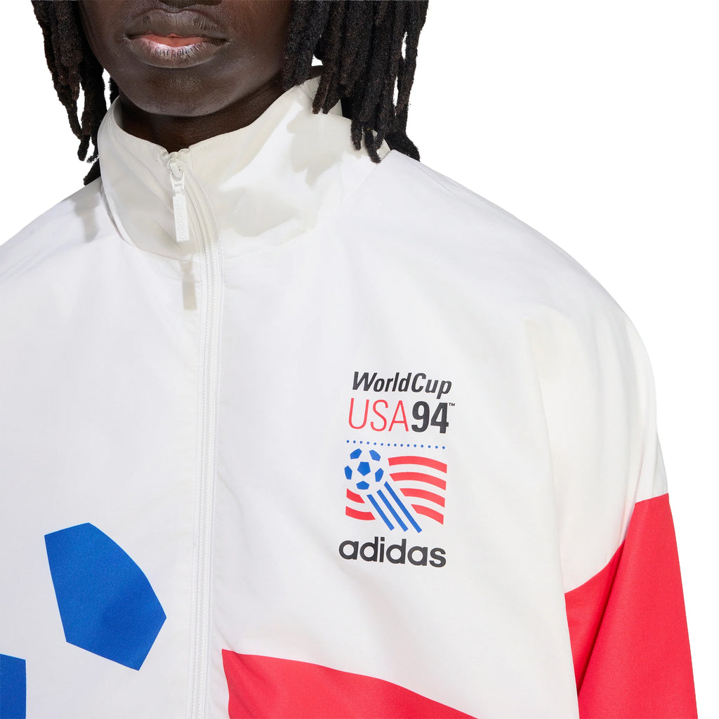 adidas Graphic Woven Mens Soccer Track Top White Blue Red