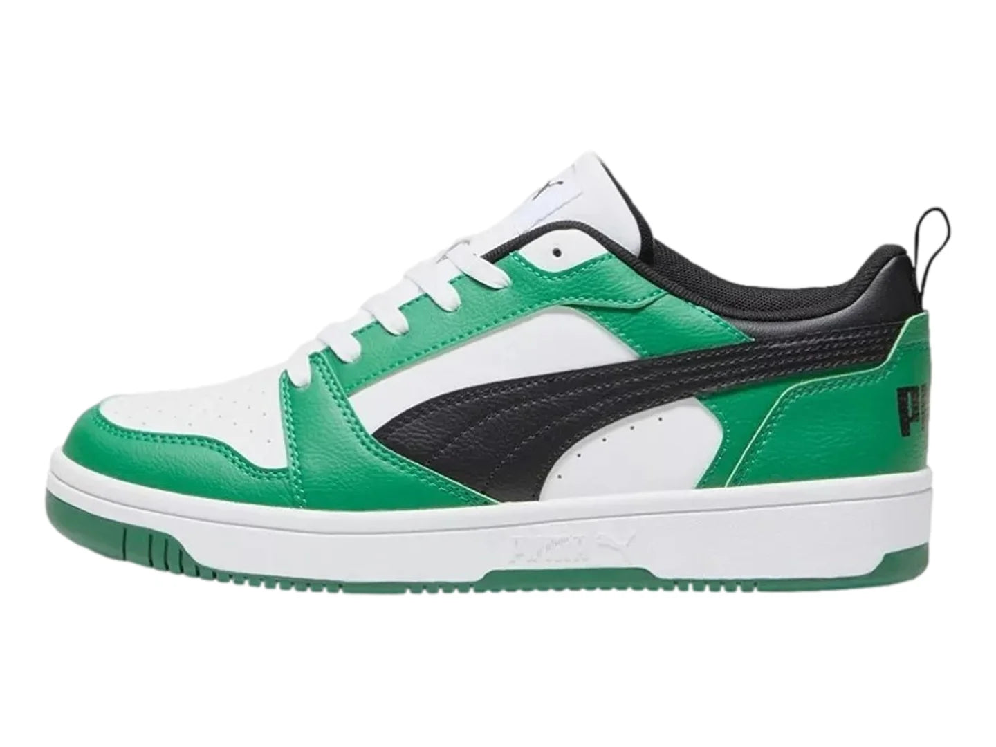 Tenis PUMA Rebound V6 Lo Blanco Negro y Verde para Niño