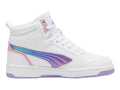 Tenis PUMA Rebound V6 Mid Blanco y Lavanda para Niña