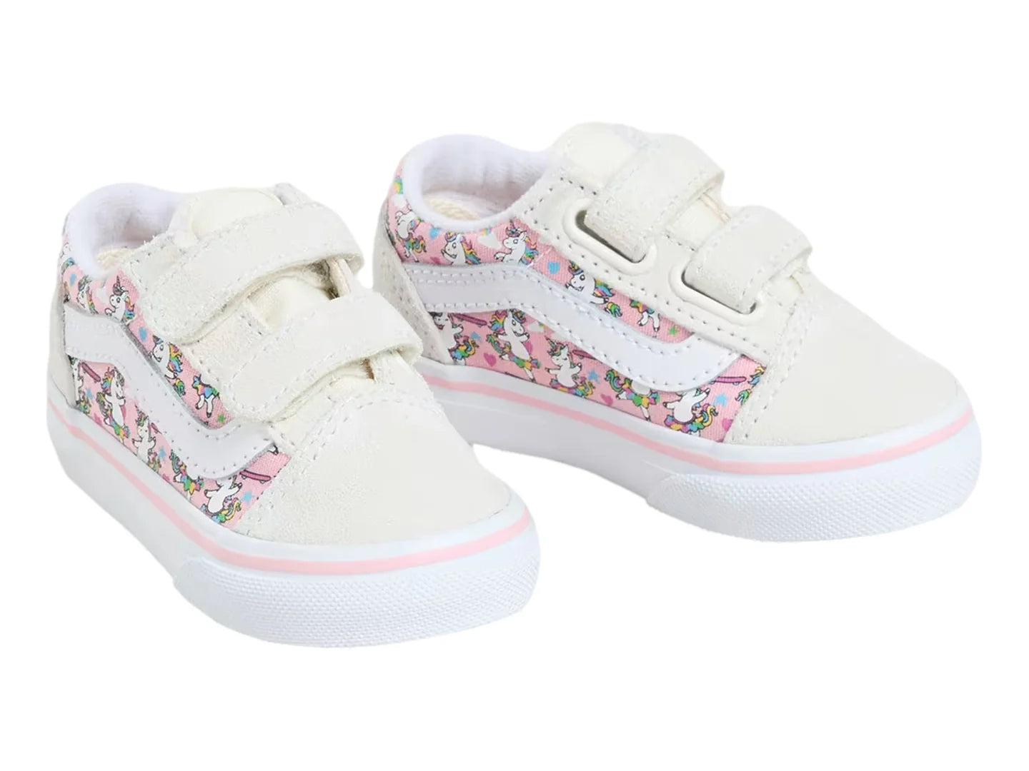 Tenis Vans Old Skool V Blanco y Rosa para Niña