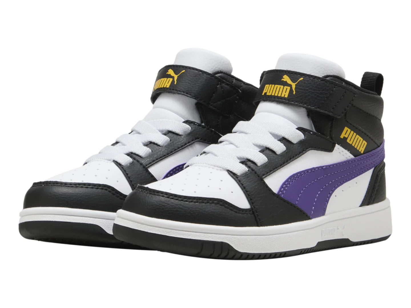 Tenis PUMA Rebound V6 Mid Blanco y Morado para Niño