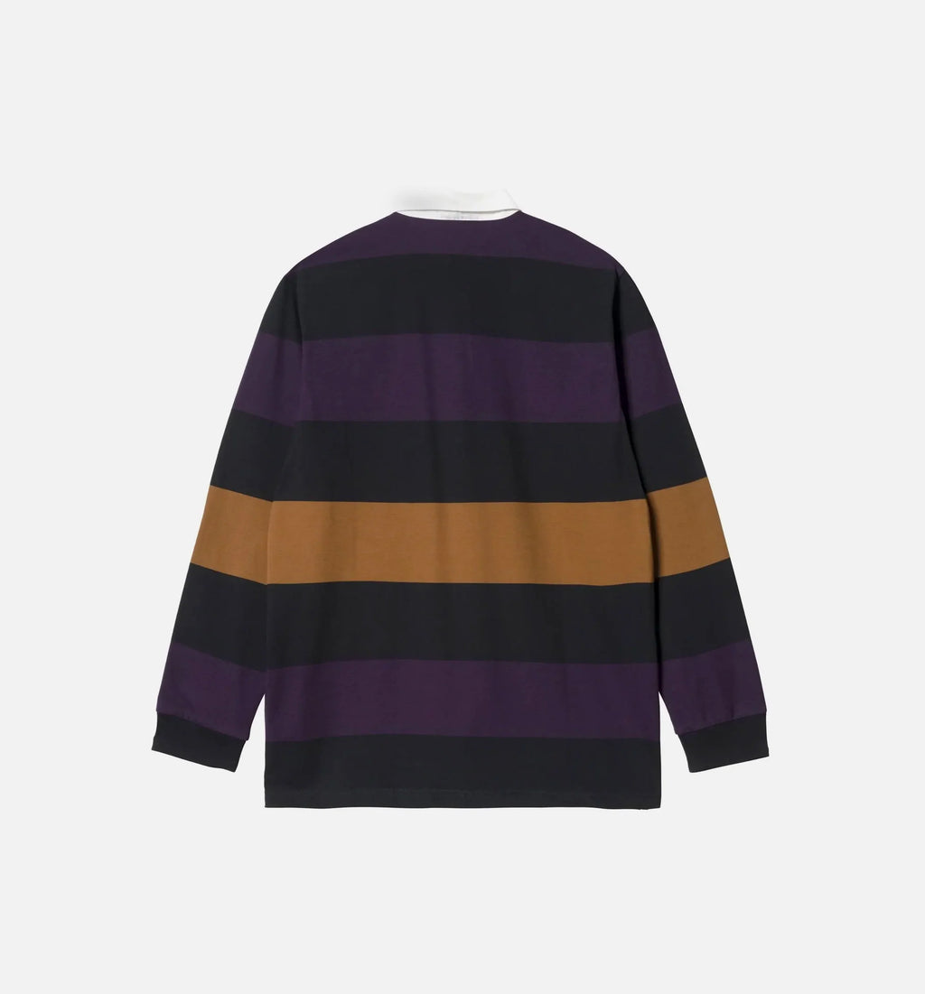 Hansen Stripe Long Sleeve Rugby Polo Mens Long Sleeve Shirt Black