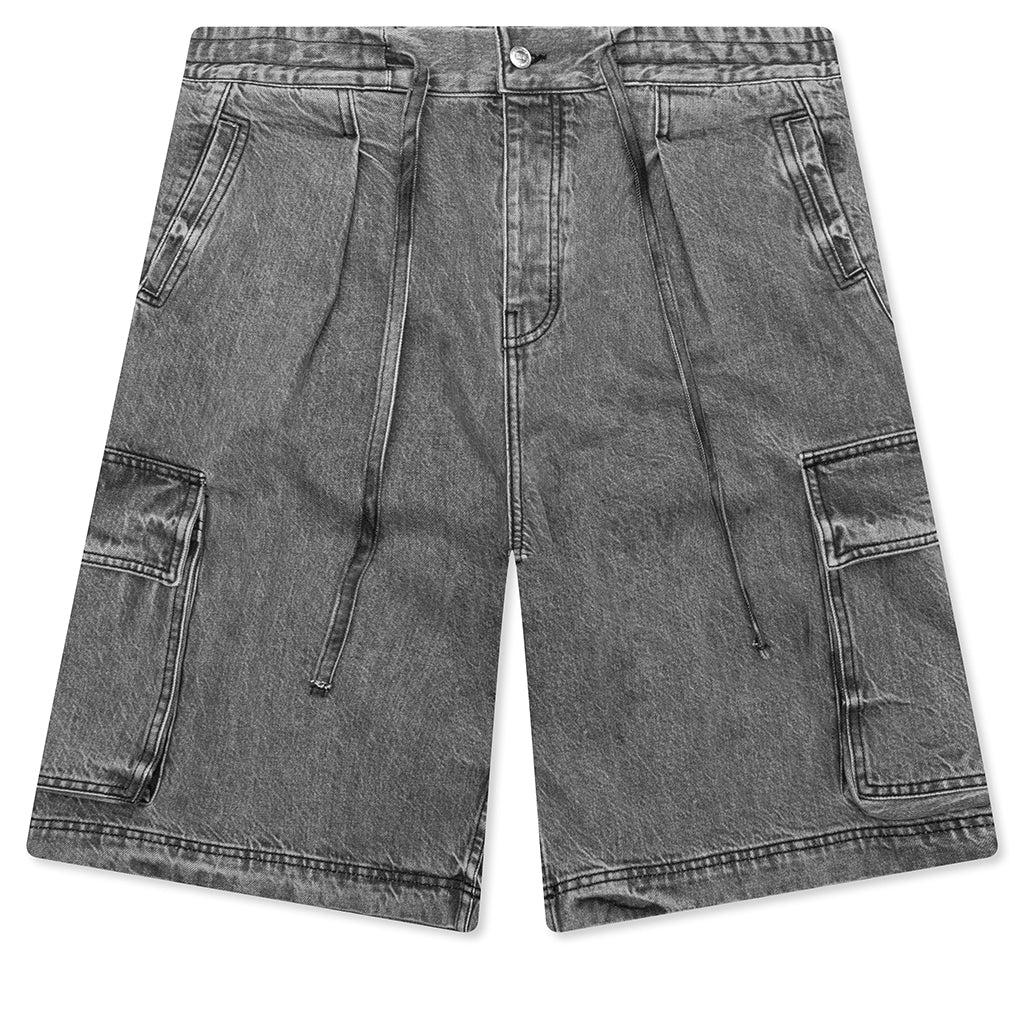 Washed Pleated Cargo Shorts Grey Wash